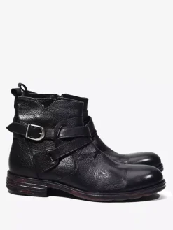 Bottines marron en cuir véritable bout rond fermeture éclair et boucle