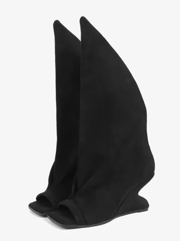 Bottines noires à bout ouvert et talon compensé