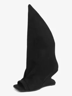 Bottines noires à bout ouvert et talon compensé