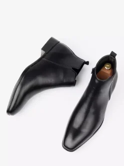 Bottines noires à bout rond pour homme plates et décontractées à enfiler