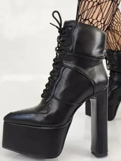 Bottines noires à lacets et plateformes pour femmes bottines à talons épais