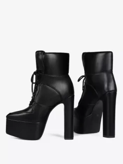 Bottines noires à lacets et plateformes pour femmes bottines à talons épais