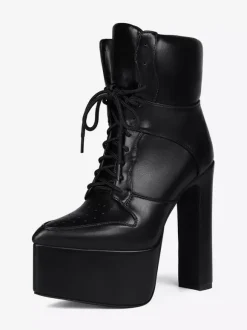 Bottines noires à lacets et plateformes pour femmes bottines à talons épais