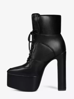Bottines noires à lacets et plateformes pour femmes bottines à talons épais