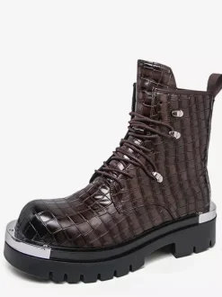 Bottines noires pour homme bout rond lacets motif pierre style combat