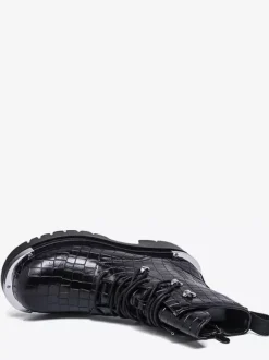Bottines noires pour homme bout rond lacets motif pierre style combat