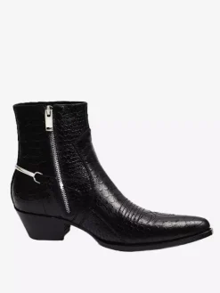 Bottines noires pour homme bout pointu motif serpent détail chaîne