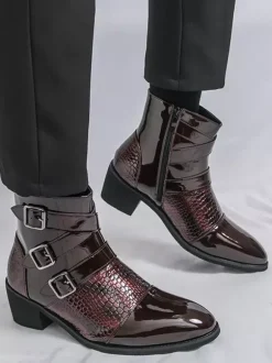 Bottines noires pour homme bout rond boucle et fermeture éclair