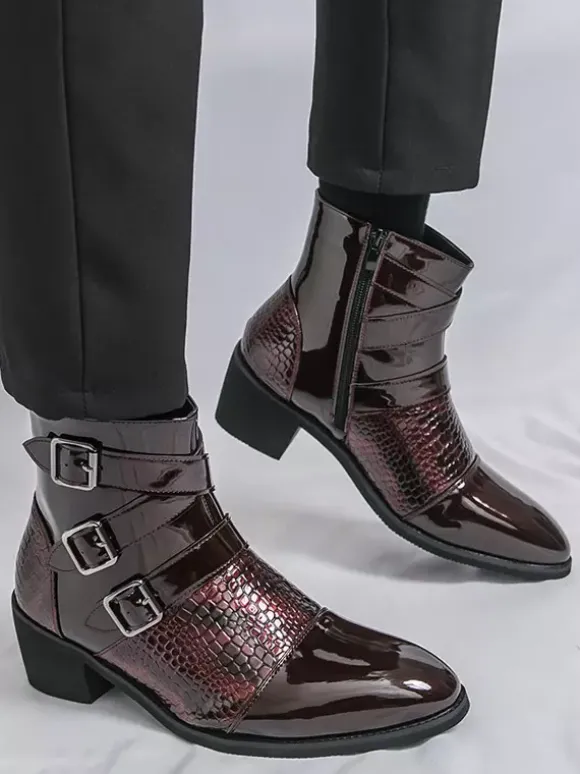 Bottines noires pour homme bout rond boucle et fermeture éclair