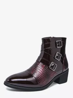Bottines noires pour homme bout rond boucle et fermeture éclair