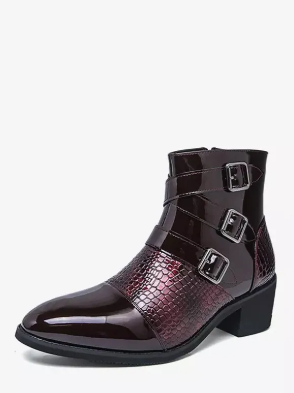 Bottines noires pour homme bout rond boucle et fermeture éclair