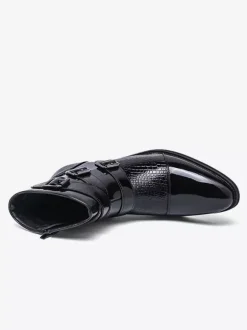 Bottines noires pour homme bout rond boucle et fermeture éclair