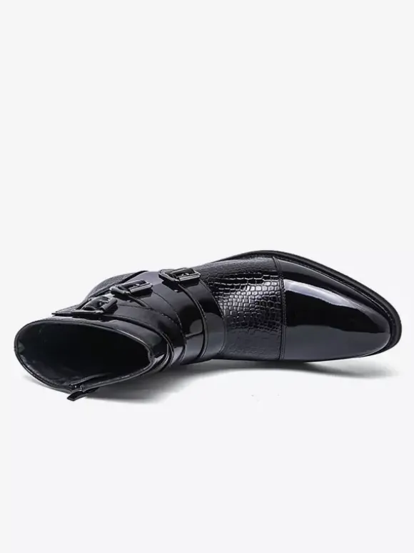 Bottines noires pour homme bout rond boucle et fermeture éclair