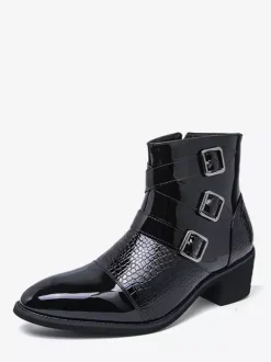 Bottines noires pour homme bout rond boucle et fermeture éclair