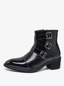 Bottines noires pour homme bout rond boucle et fermeture éclair
