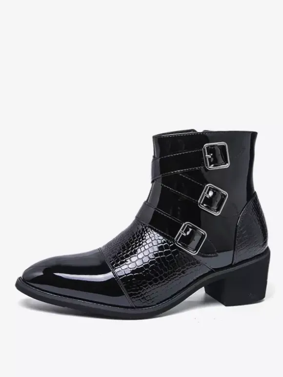 Bottines noires pour homme bout rond boucle et fermeture éclair