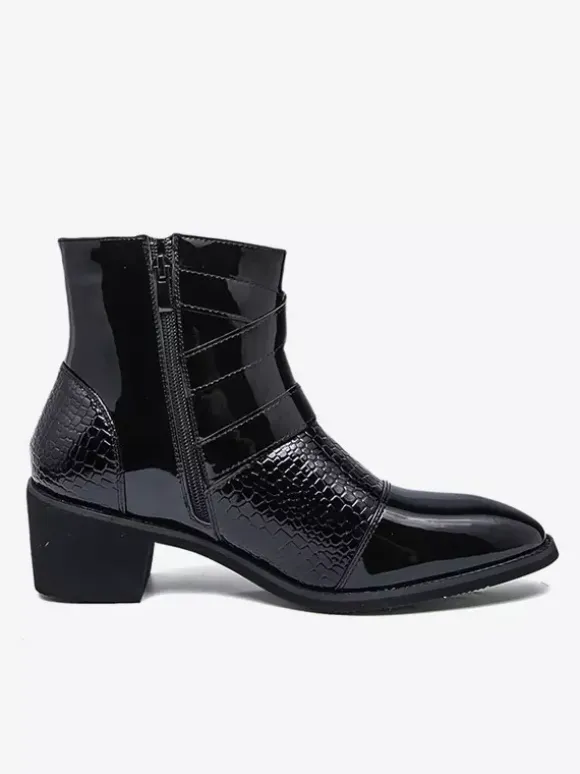 Bottines noires pour homme bout rond boucle et fermeture éclair