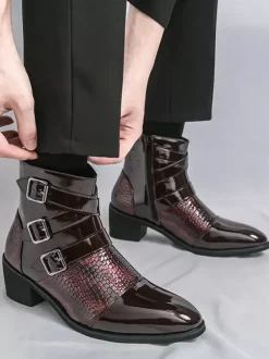 Bottines noires pour homme bout rond boucle et fermeture éclair