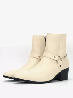 Bottines noires pour homme bout rond détail chaîne talon épais
