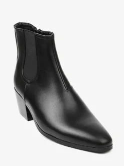 Bottines noires pour hommes bout pointu talon compensé style Chelsea