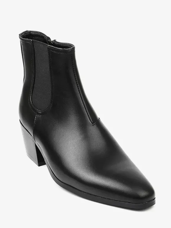 Bottines noires pour hommes bout pointu talon compensé style Chelsea