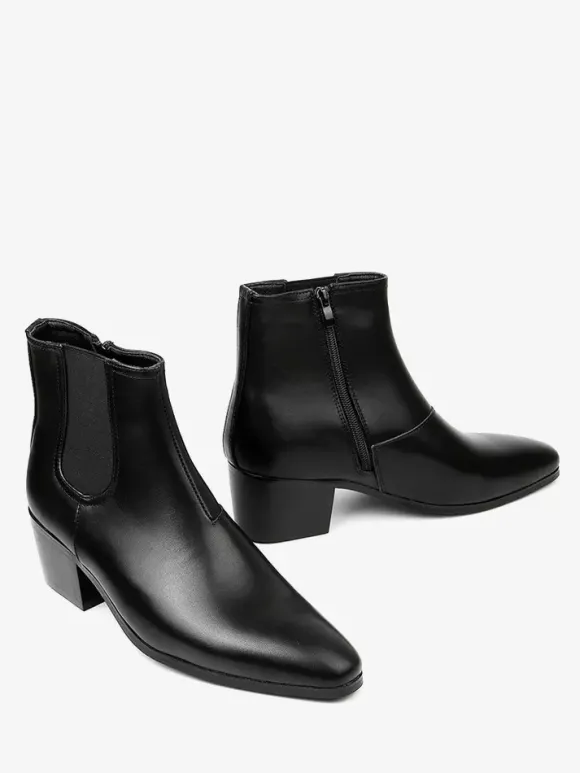 Bottines noires pour hommes bout pointu talon compensé style Chelsea