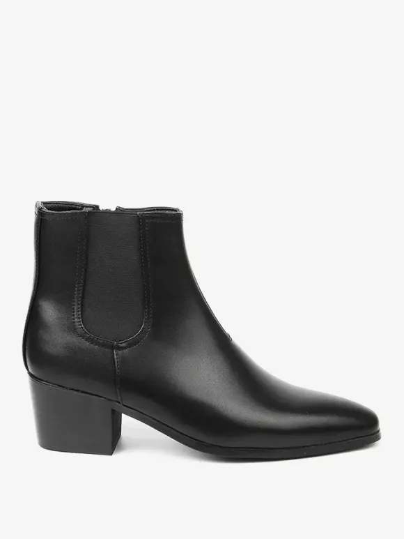 Bottines noires pour hommes bout pointu talon compensé style Chelsea