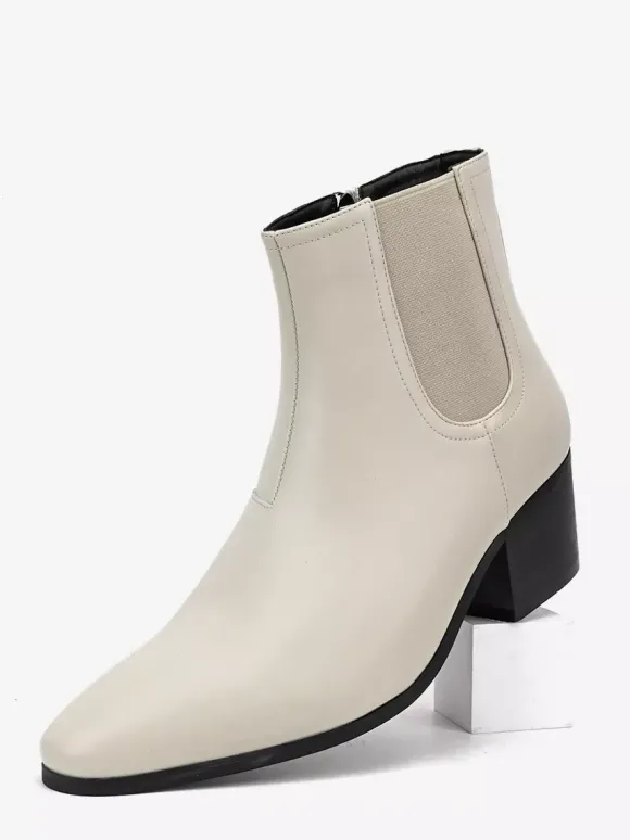 Bottines noires pour hommes bout pointu talon compensé style Chelsea
