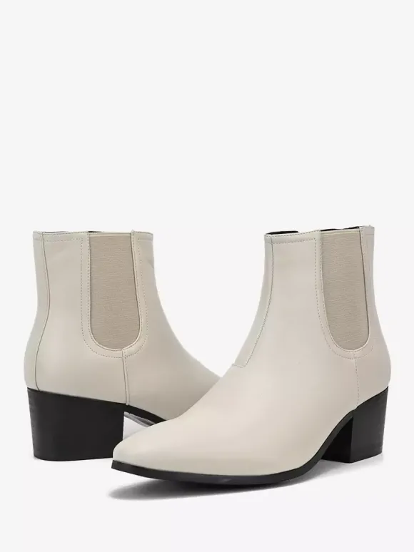 Bottines noires pour hommes bout pointu talon compensé style Chelsea