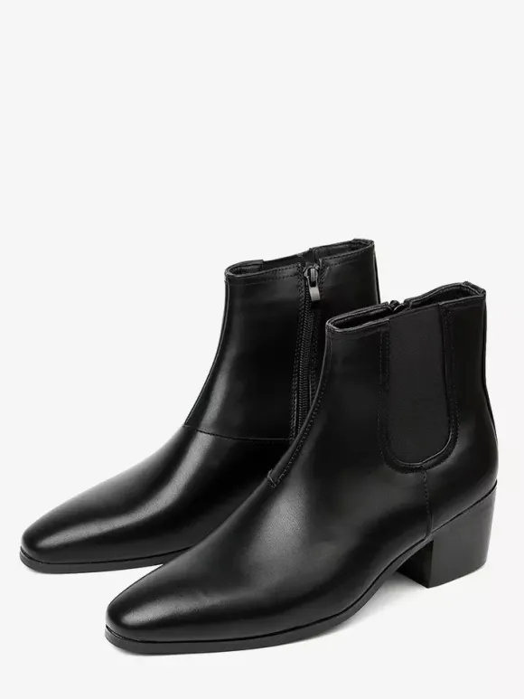 Bottines noires pour hommes bout pointu talon compensé style Chelsea