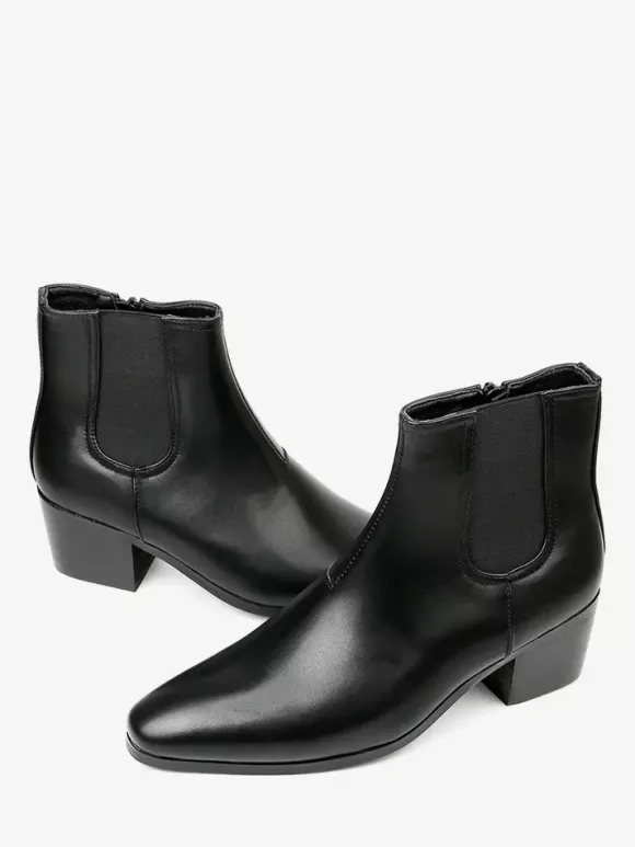 Bottines noires pour hommes bout pointu talon compensé style Chelsea