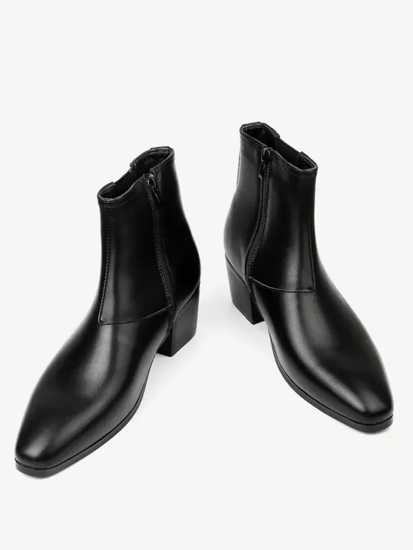 Bottines noires pour hommes bout pointu talon compensé style Chelsea