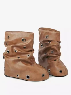 Bottines plates pour femmes bout rond et détails métalliques