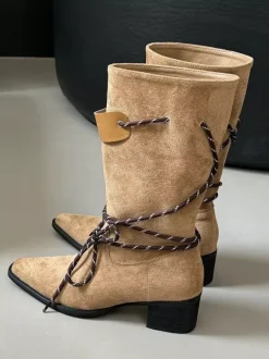 Bottines pour femmes à bout carré et talon épais à lacets