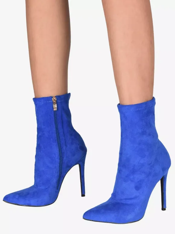 Bottines pour femmes à bout pointu et talon haut fermeture éclair et élastique