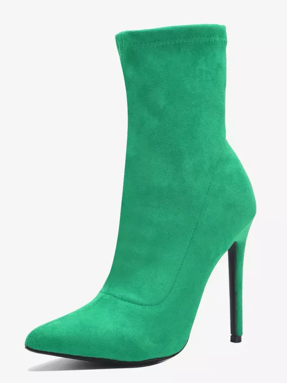 Bottines pour femmes à bout pointu et talon haut fermeture éclair et élastique