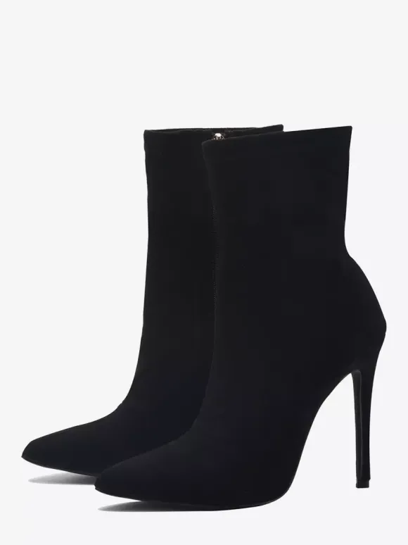 Bottines pour femmes à bout pointu et talon haut fermeture éclair et élastique