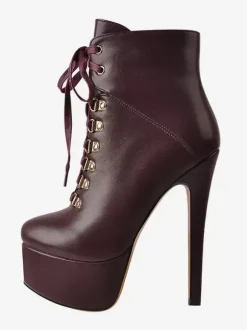 Bottines pour femmes détails en métal noir Bottes en cuir PU Bout rond Talon aiguille