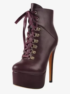 Bottines pour femmes détails en métal noir Bottes en cuir PU Bout rond Talon aiguille