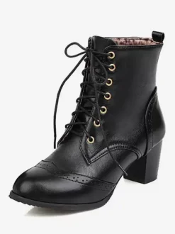 Bottines pour femmes kaki bottines en cuir PU bout pointu talon épais