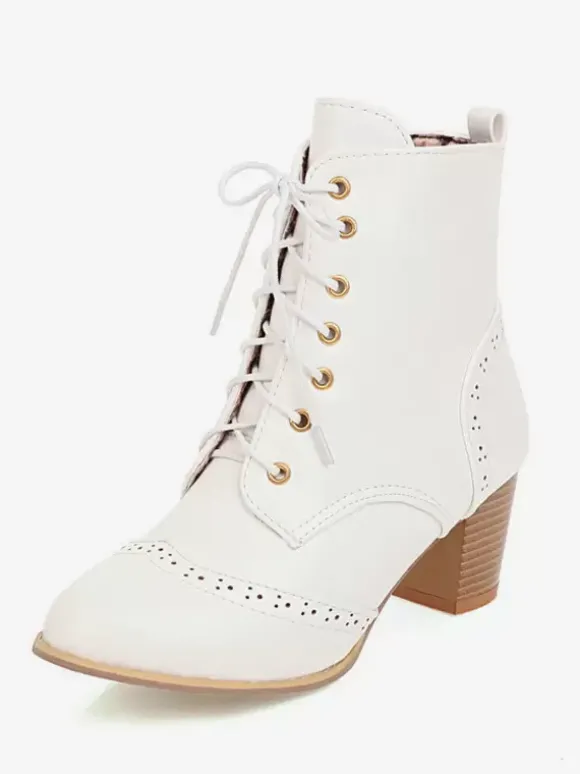 Bottines pour femmes kaki bottines en cuir PU bout pointu talon épais