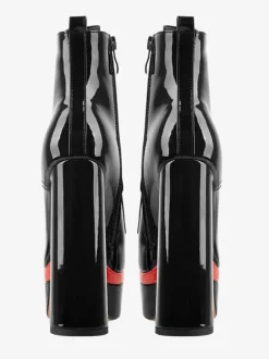 Bottines Pour Femmes Noir À Lacet Plateforme Talon Épais Bout Rond En Cuir PU