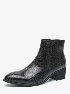 Bottines pour homme en cuir à imprimé serpent bout pointu talon moyen et fermeture éclair