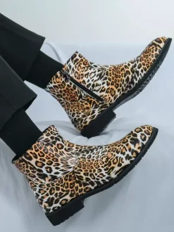 Bottines pour hommes à bout rond et talon bas imprimé léopard chaussures décontractées