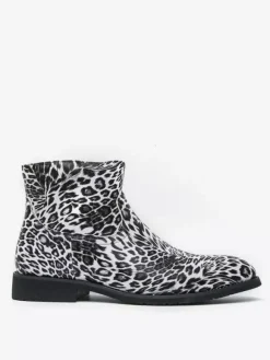 Bottines pour hommes à bout rond et talon bas imprimé léopard chaussures décontractées