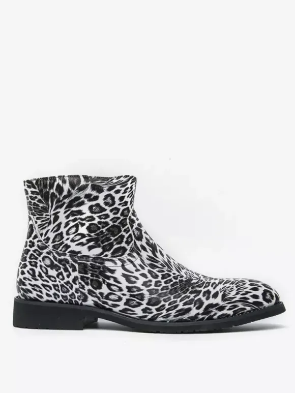 Bottines pour hommes à bout rond et talon bas imprimé léopard chaussures décontractées