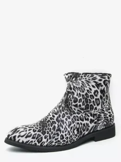 Bottines pour hommes à bout rond et talon bas imprimé léopard chaussures décontractées