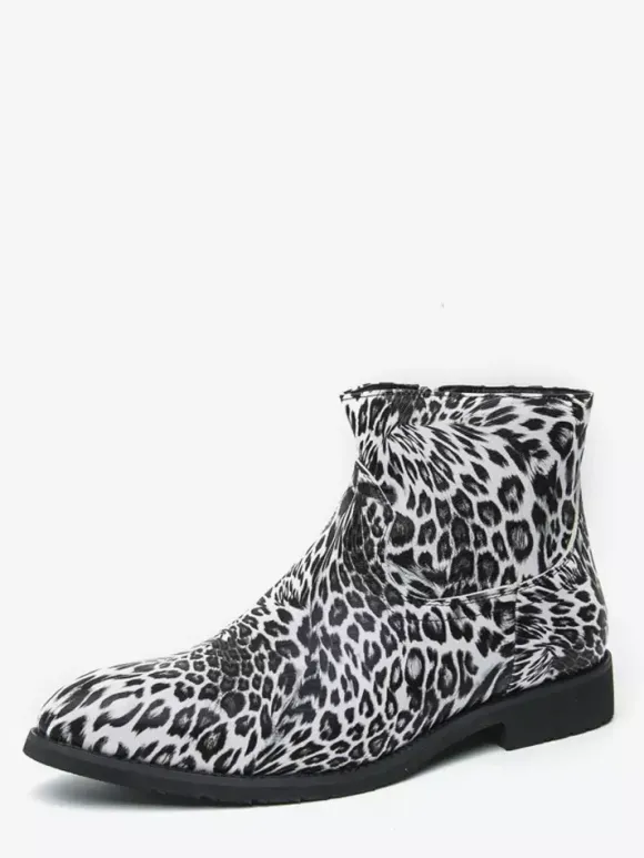 Bottines pour hommes à bout rond et talon bas imprimé léopard chaussures décontractées