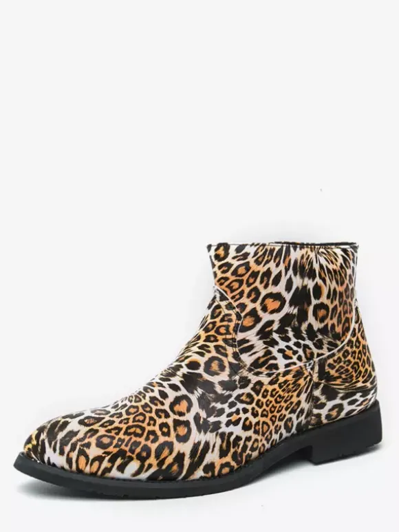 Bottines pour hommes à bout rond et talon bas imprimé léopard chaussures décontractées