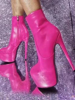Bottines roses à plateforme pour femmes  bout rond  bottillons à talons hauts